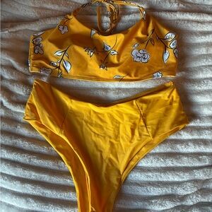 Zaful Bright Yellow Floral Swimwear
